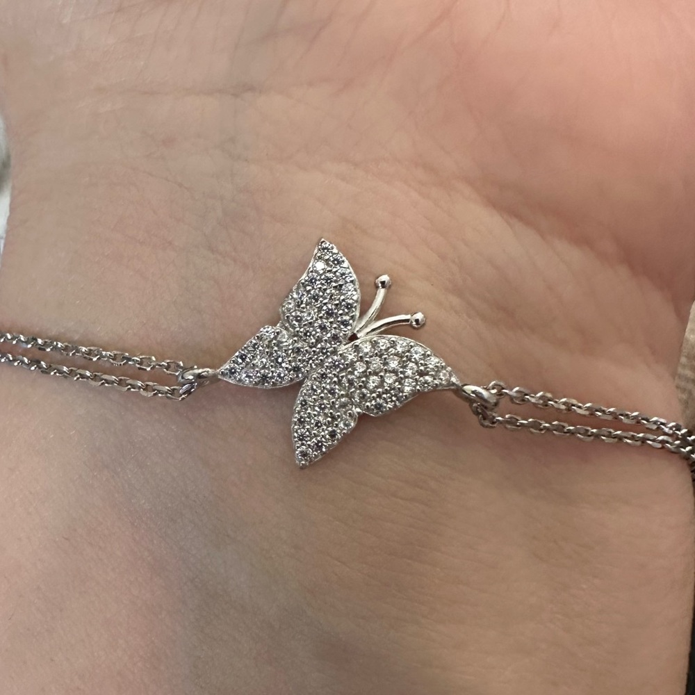 925 Silver bracelet butterfly cubic zirconia stones - Picture 1 of 3